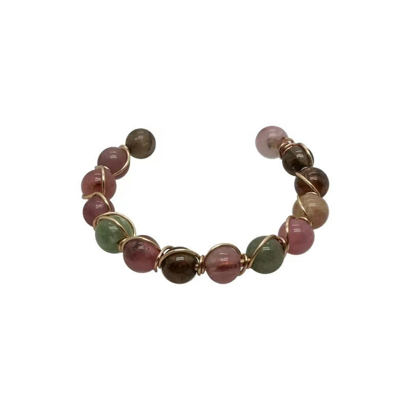 Opening ring women imitation tourmaline light luxury niche design food finger ring retro color crystal beads ring