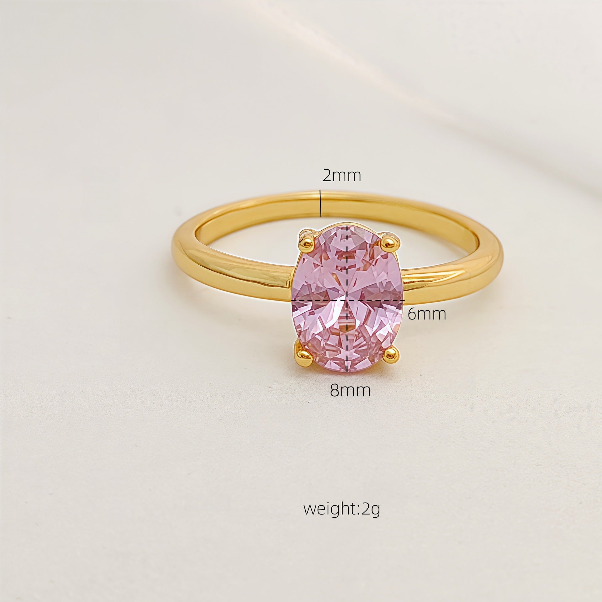 Electroplated Gold Oval Zircon Ring for Women