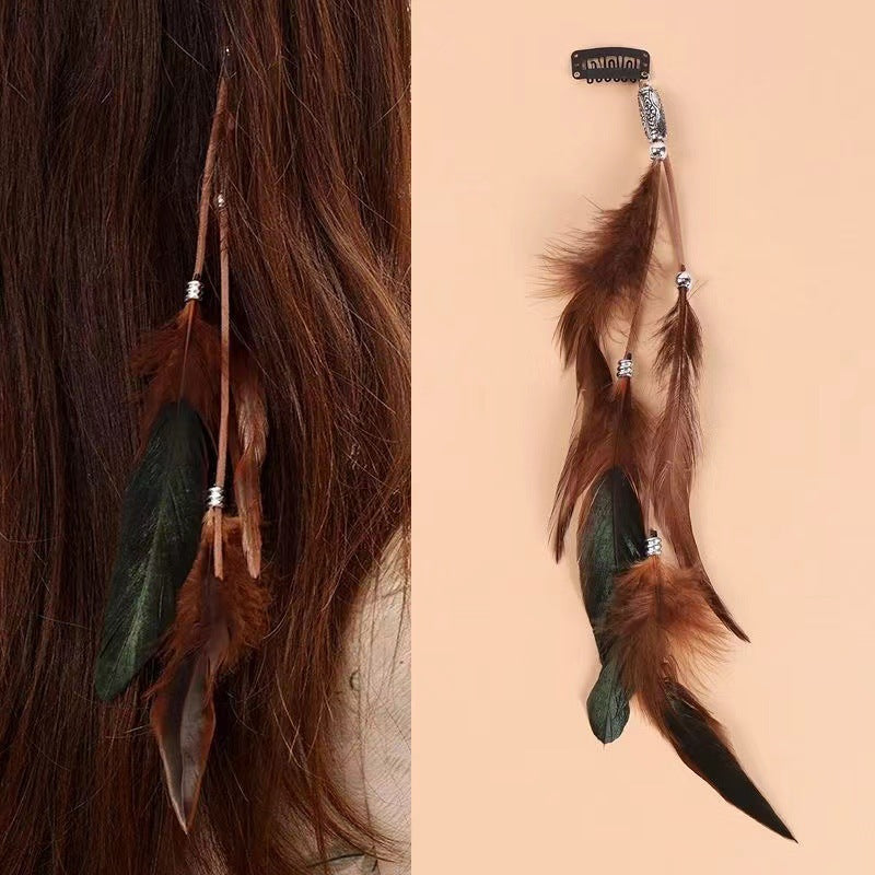 Vintage Feather Hairpin with Tassel Bohemian Hair Accessories