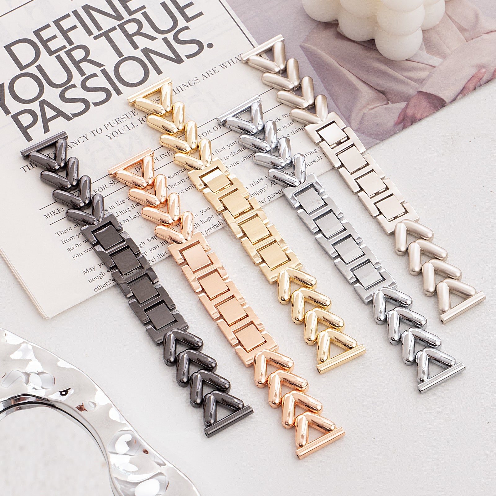 Apple Watch with V-shaped bracelet for women, made of metal