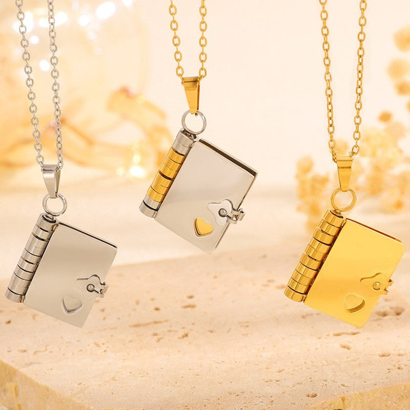 Titanium steel girls love letter necklace can be opened