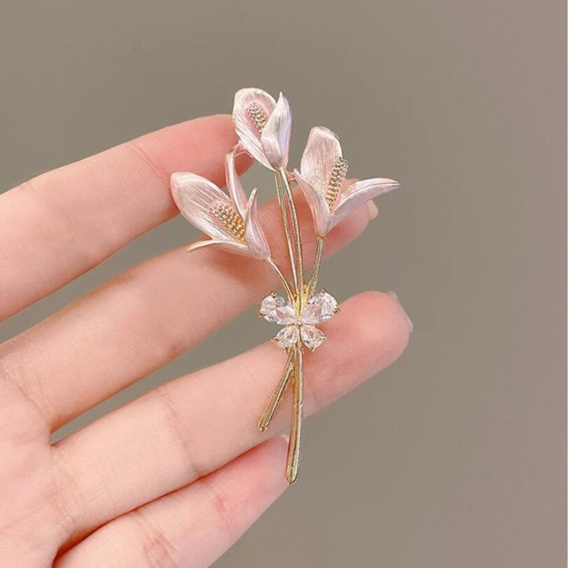 Lily Butterfly Brooch for Women, Elegant Floral Pin