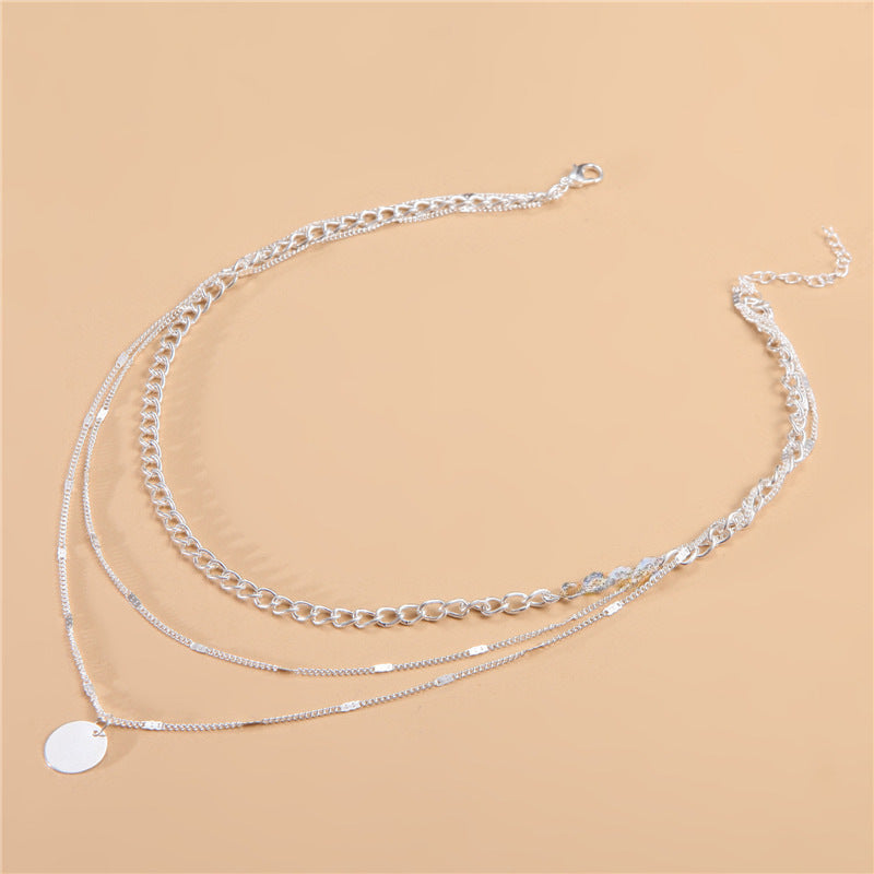 European and American jewelry  clavicle chain short necklace pendant sweater chain men's and women's crystal dot multi-layer neck chain