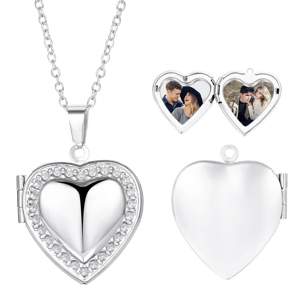 Stainless steel heart necklace can be opened heart-shaped photo frame photo box
