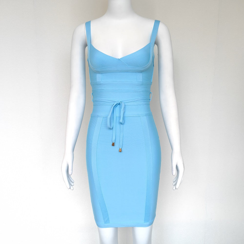 Women's Stretchy Bandage Bodycon Dress with Belt