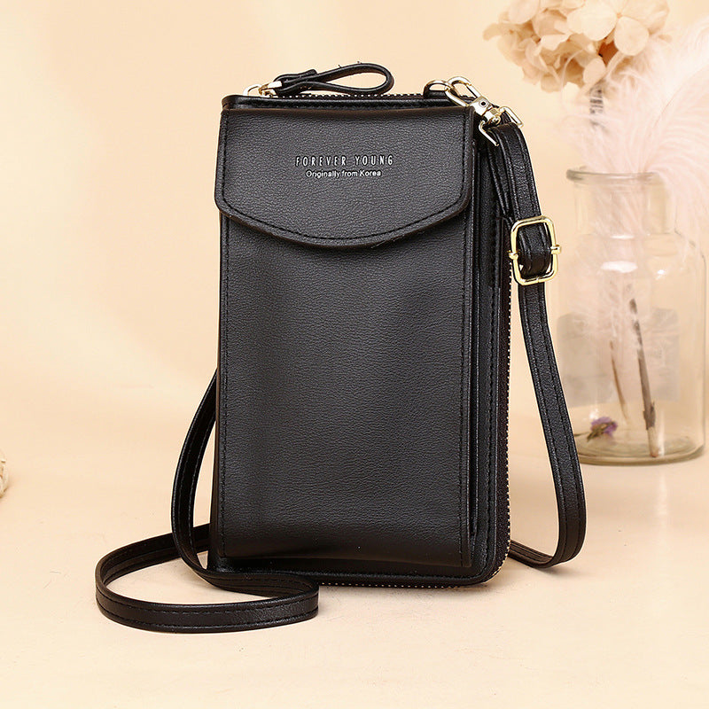 Solid Color Vertical Crossbody Phone Versatile Women's Zip Wallet