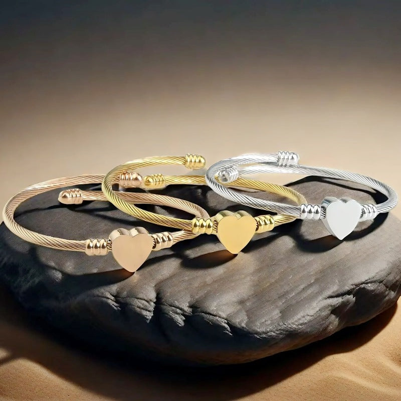 Trendy Titanium Steel Heart-Shaped DIY Bracelet for Women
