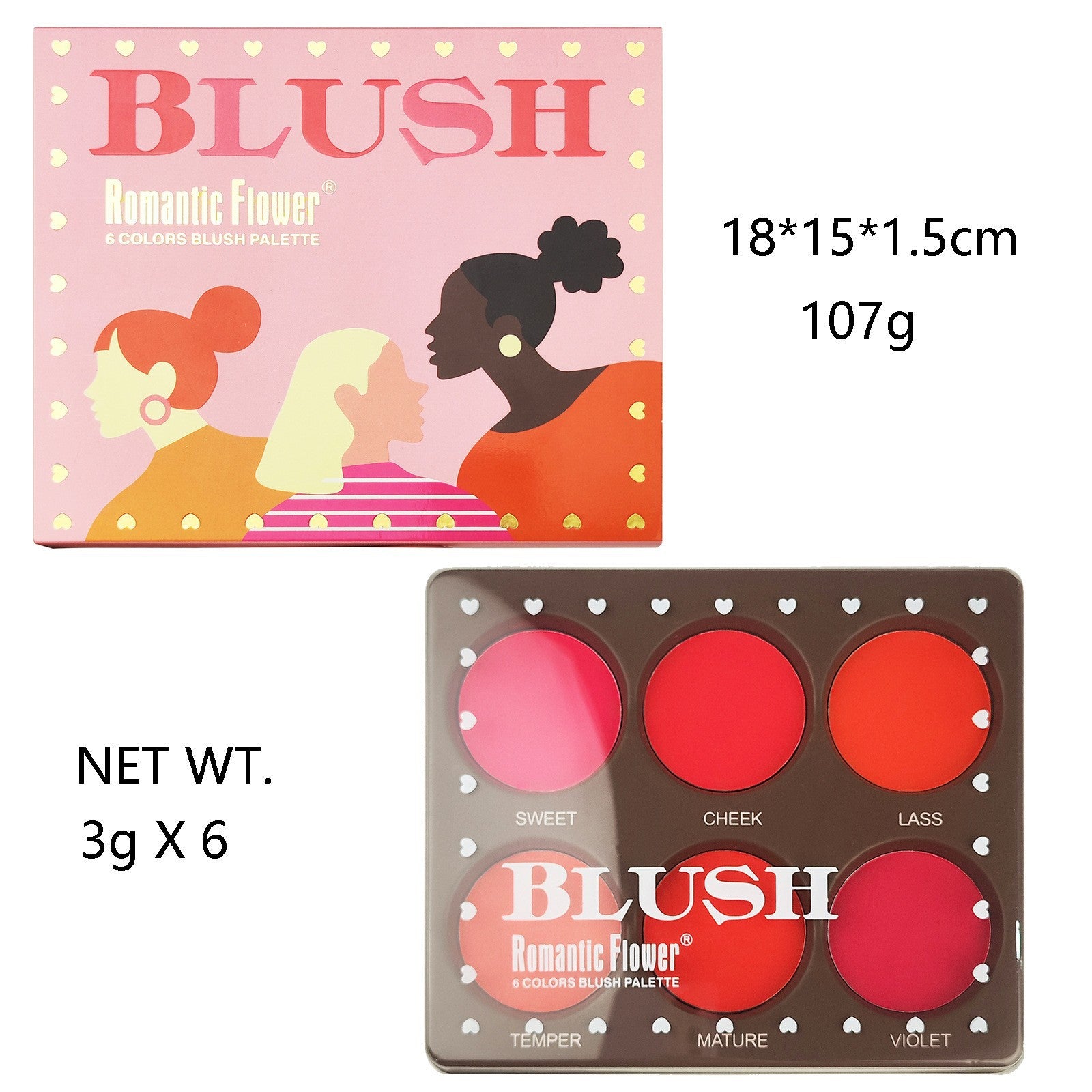 A 6-color blush makeup plate