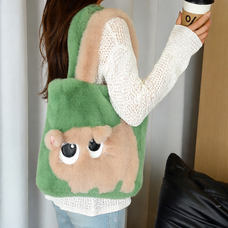 Plush single-shoulder handbag