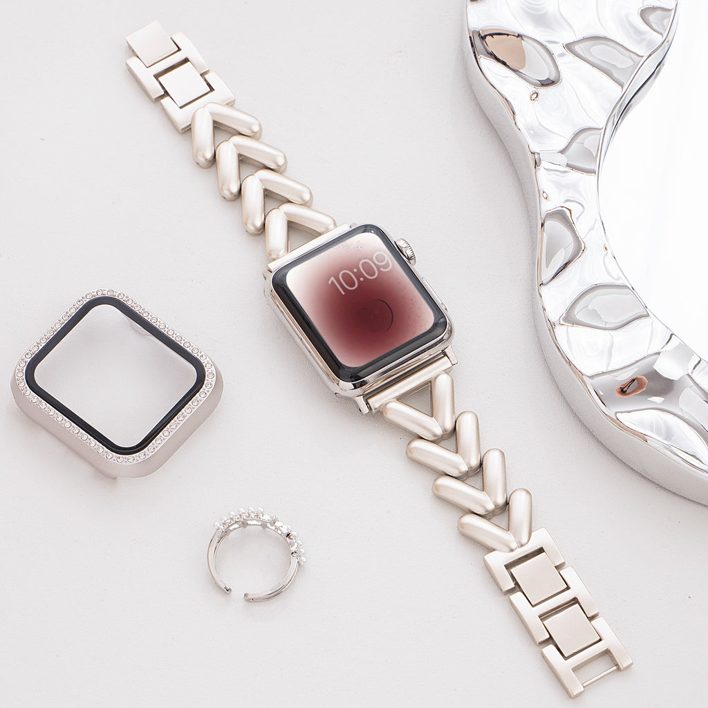 Apple Watch with V-shaped bracelet for women, made of metal