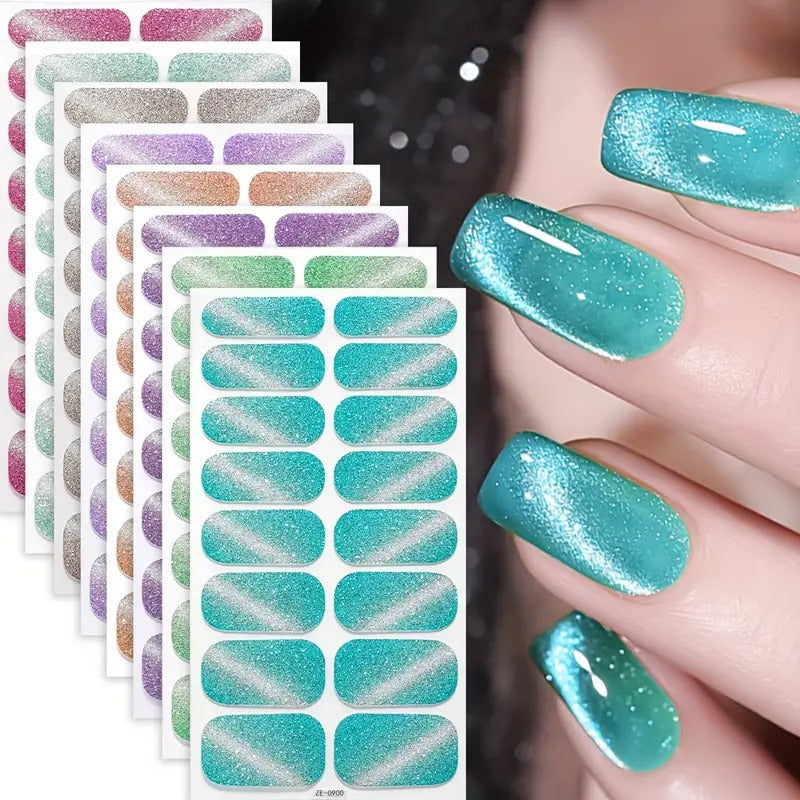 Cat Eye Nail Art Stickers with Glitter and Nail File