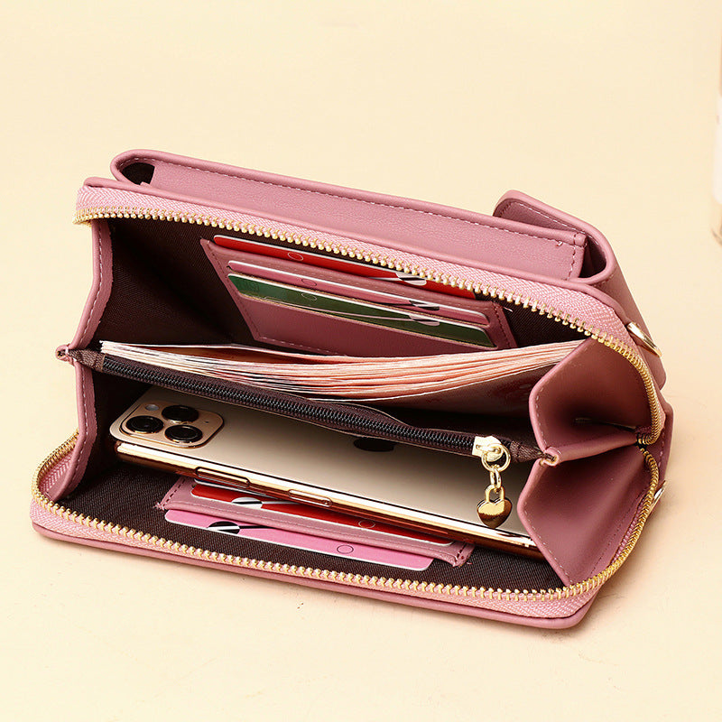 Solid Color Vertical Crossbody Phone Versatile Women's Zip Wallet