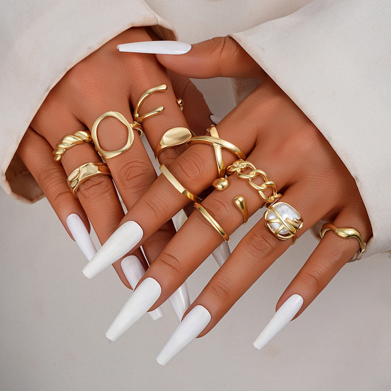 Stackable Gemstone Pearl Open Wide Rings for Women