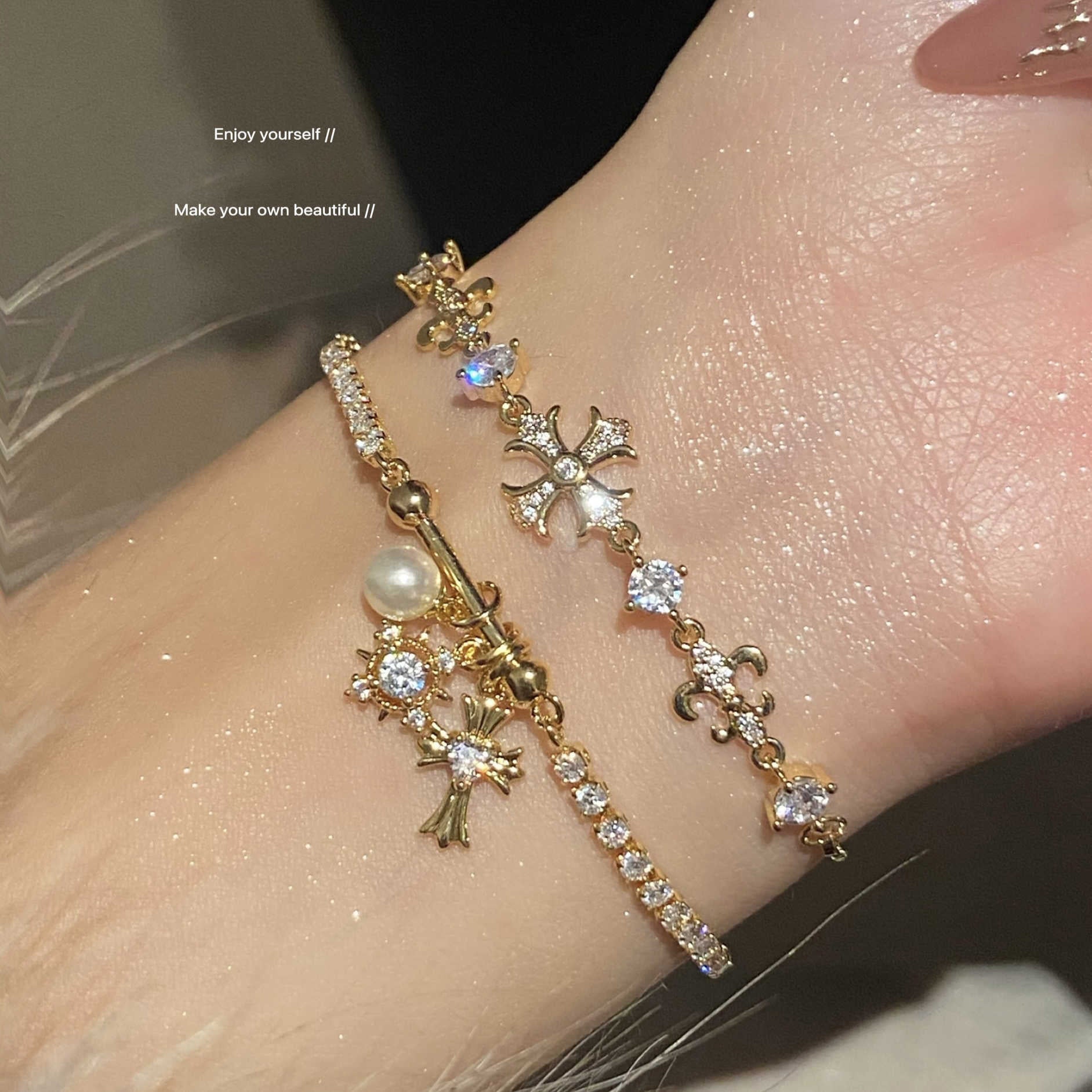 Light Luxury Zircon Imitation Pearl Hand Jewelry