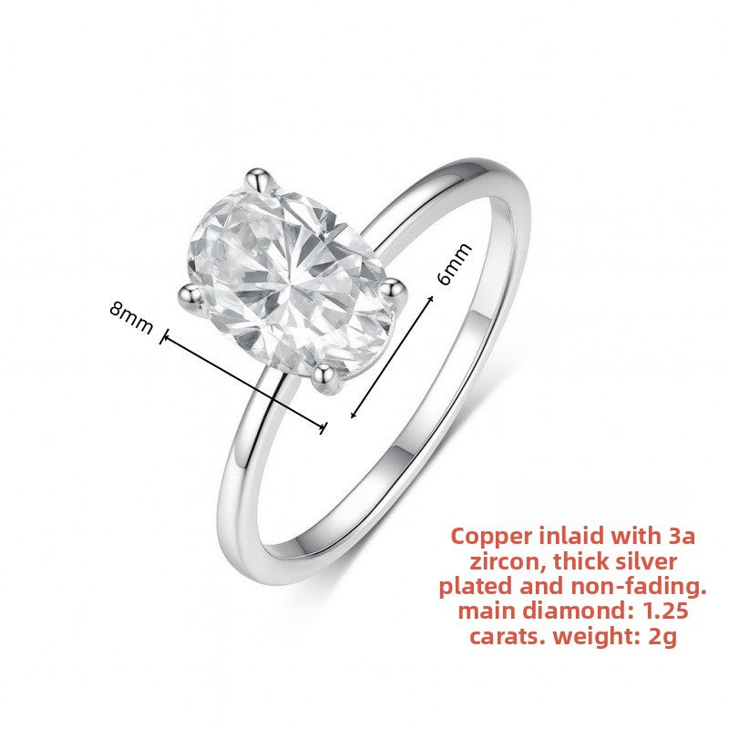 Electroplated Gold Oval Zircon Ring for Women