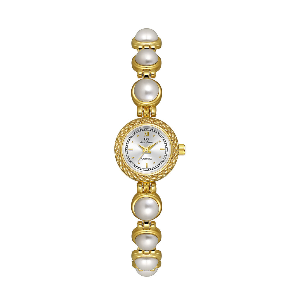 A light luxury pearl bracelet watch for elegant women
