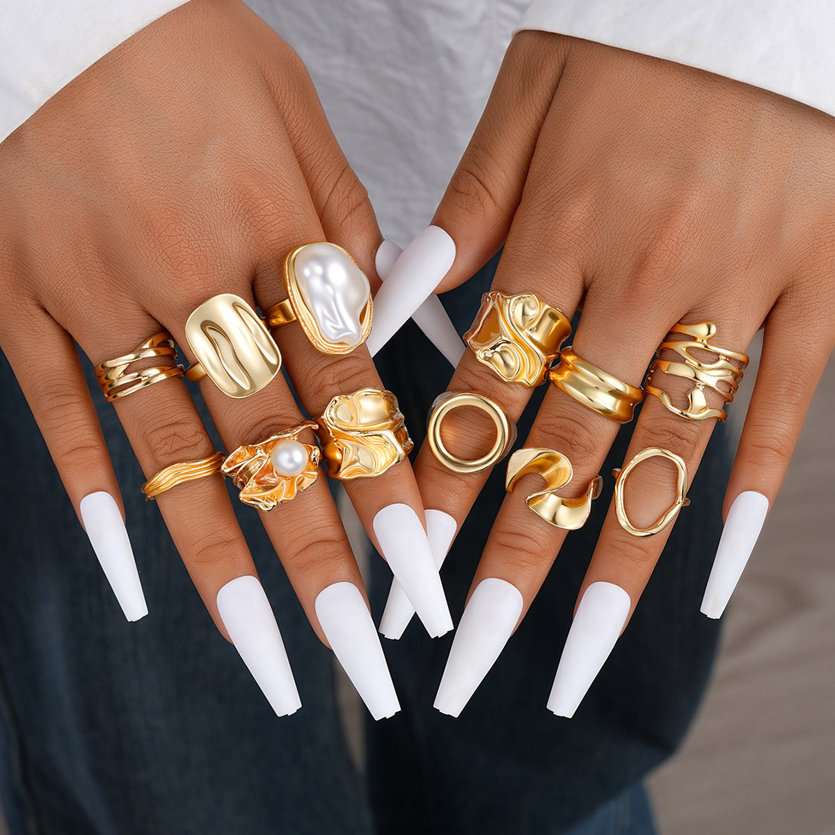 Stackable Gemstone Pearl Open Wide Rings for Women