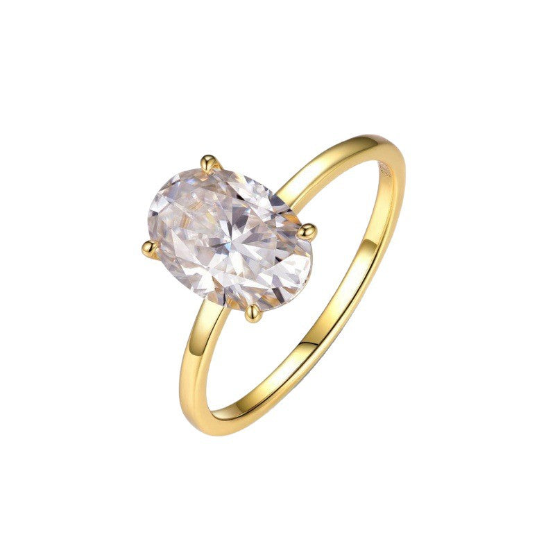 Electroplated Gold Oval Zircon Ring for Women