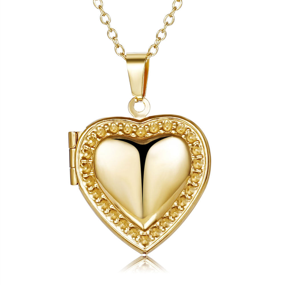 Stainless steel heart necklace can be opened heart-shaped photo frame photo box