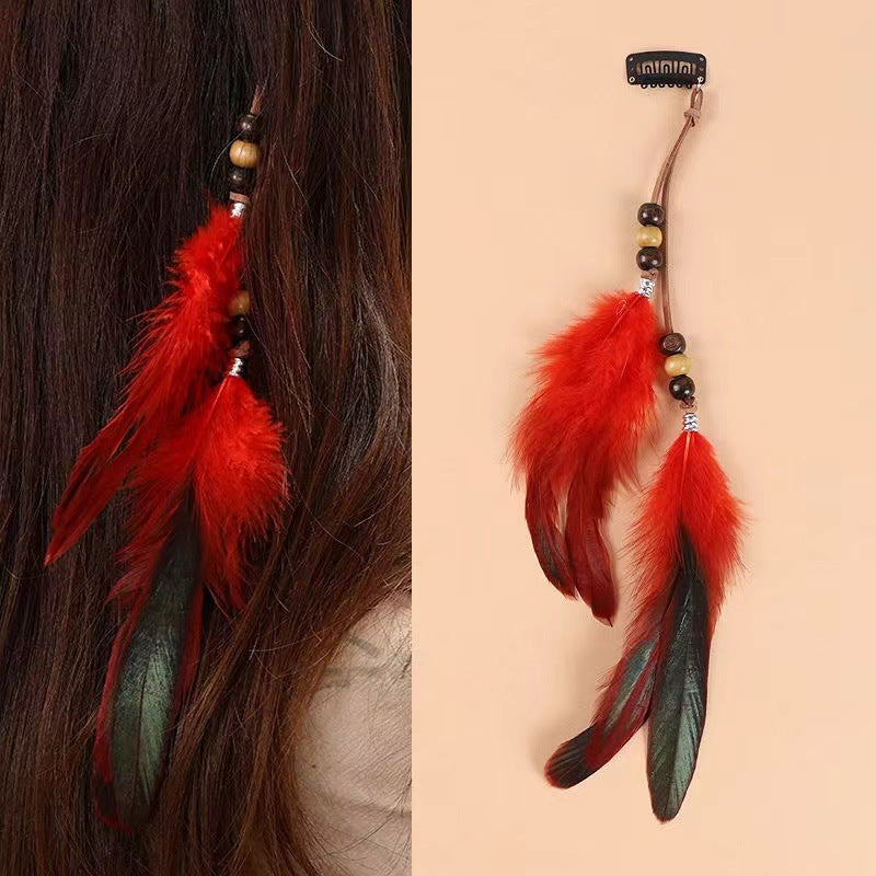 Vintage Feather Hairpin with Tassel Bohemian Hair Accessories