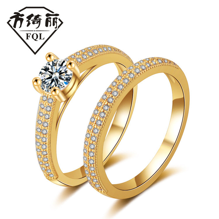 The wedding rings are gold-plated with micro-inlays