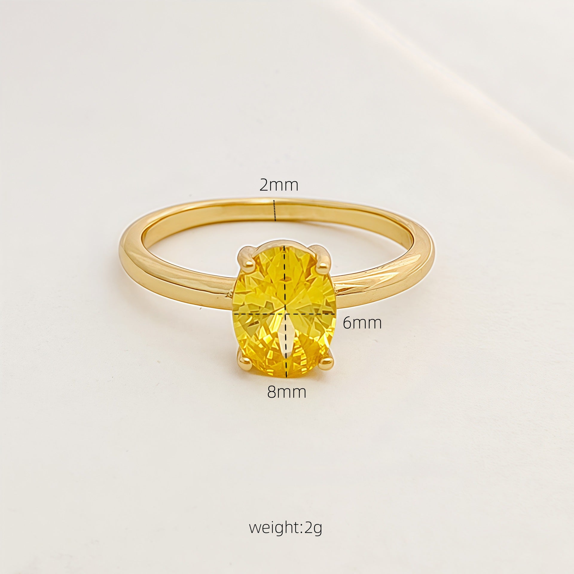 Electroplated Gold Oval Zircon Ring for Women