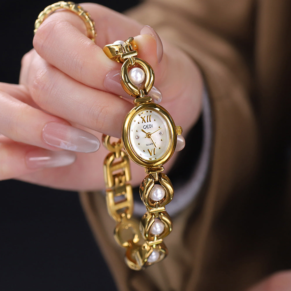 Gedi National Style Emerald Good-looking Bracelet Watch Niche High-grade Light Luxury Shell Pearls Exquisite Women's Quartz Watch