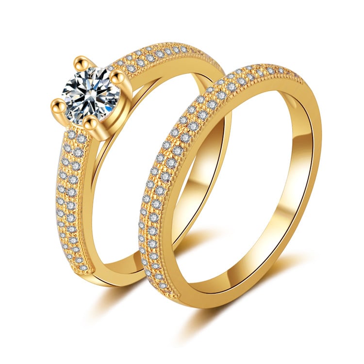 The wedding rings are gold-plated with micro-inlays