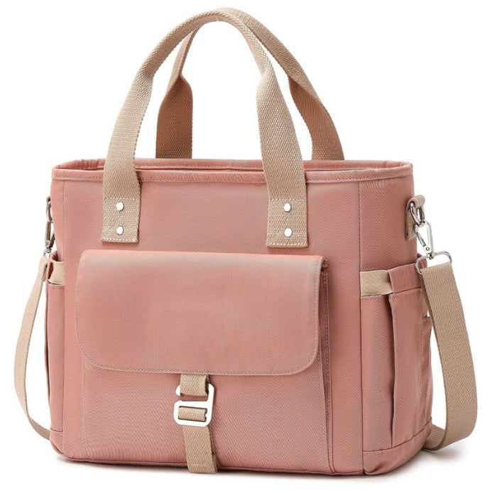 Wide Opening Insulated Lunch Bag with Detachable Strap and Side Pockets