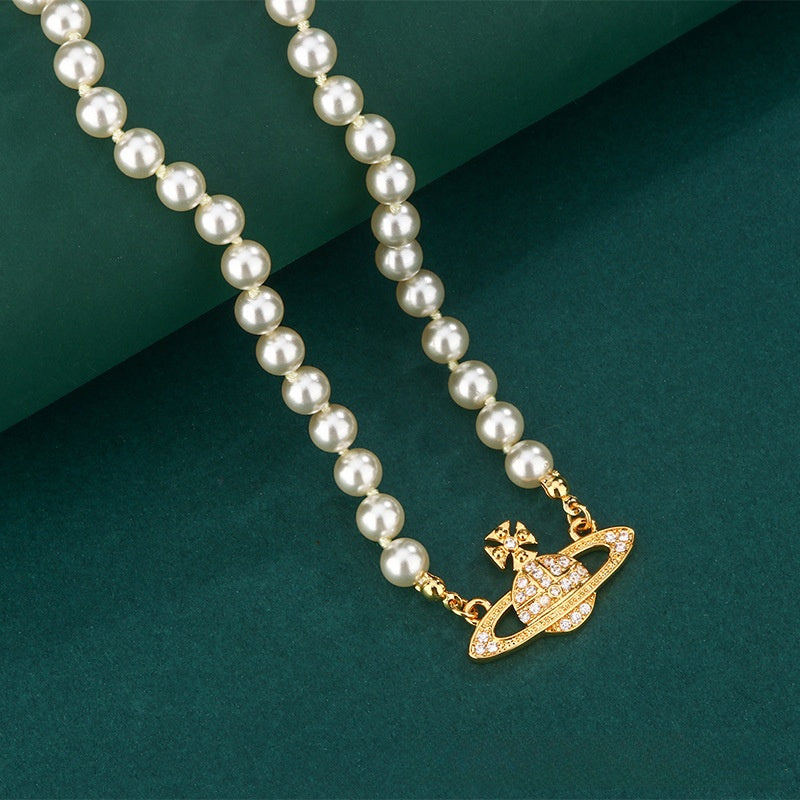 Saturn Pearl Pendant Necklace for Women