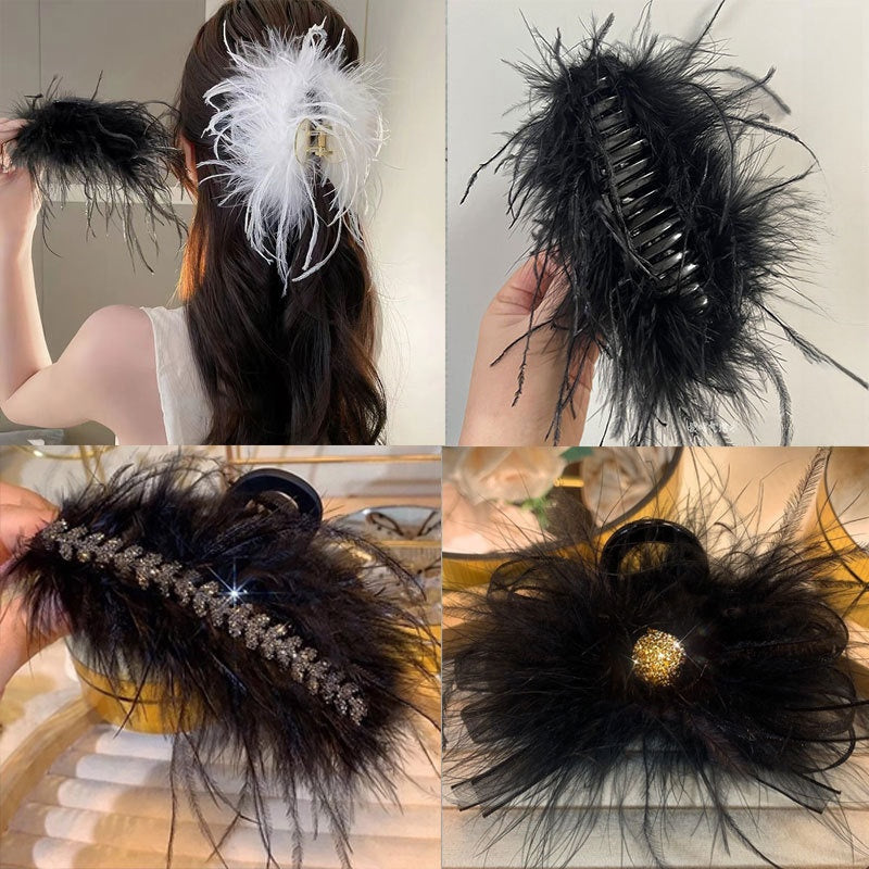 Elegant Ostrich Feather Hair Clip for Women