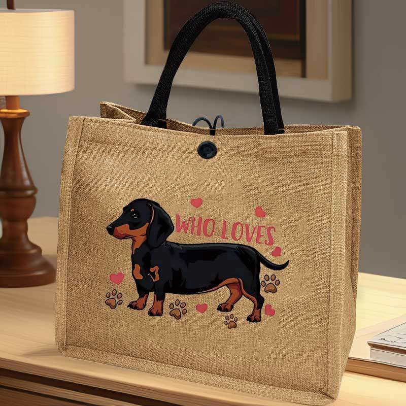 Daxs Hound Print Linen Handbag