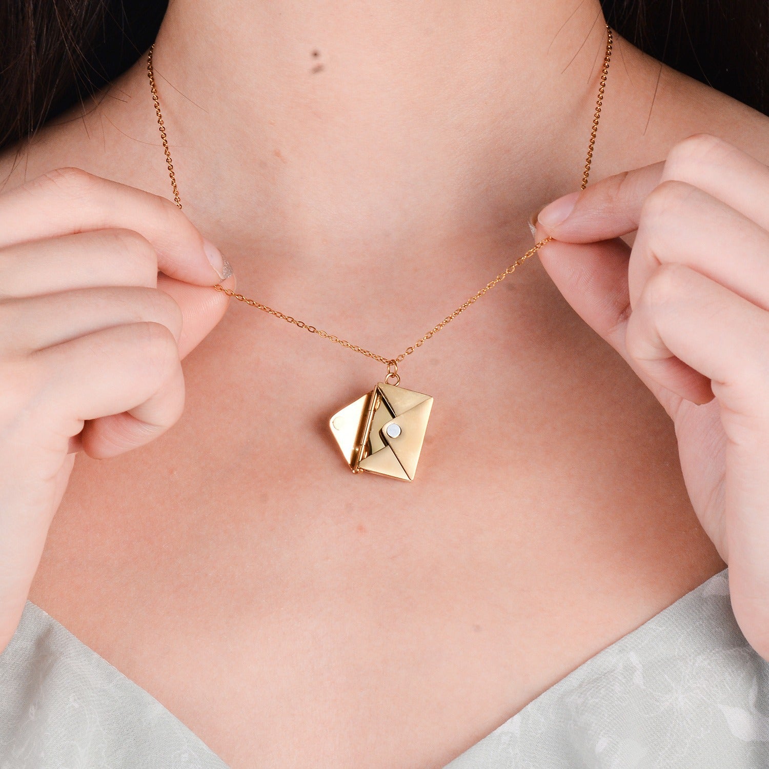 Engraved Love Letter Envelope Necklace Stainless Steel Couple Pendant