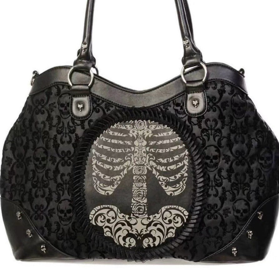 Gothic Punk Lolita Velvet Handbag with Vintage Lace