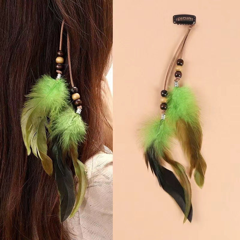 Vintage Feather Hairpin with Tassel Bohemian Hair Accessories