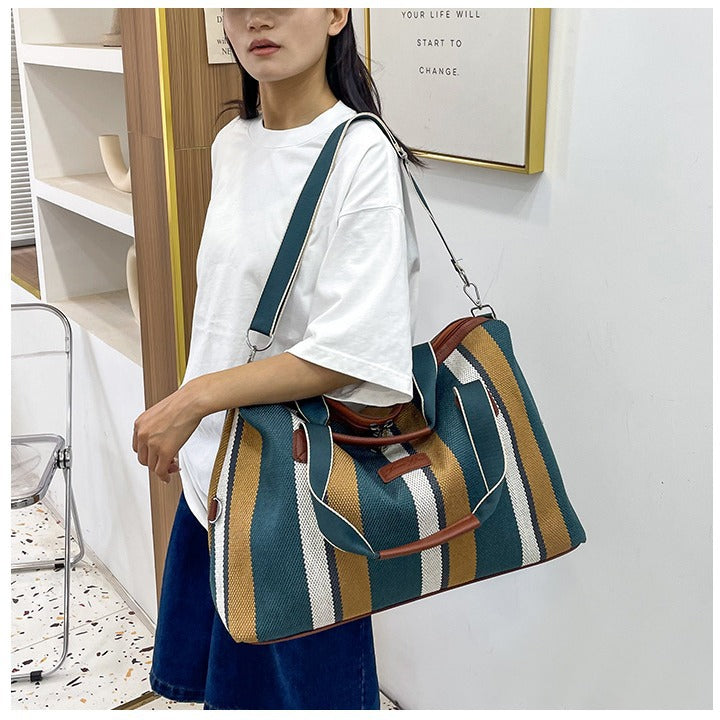 Striped Canvas Travel Shoulder Crossbody Bag
