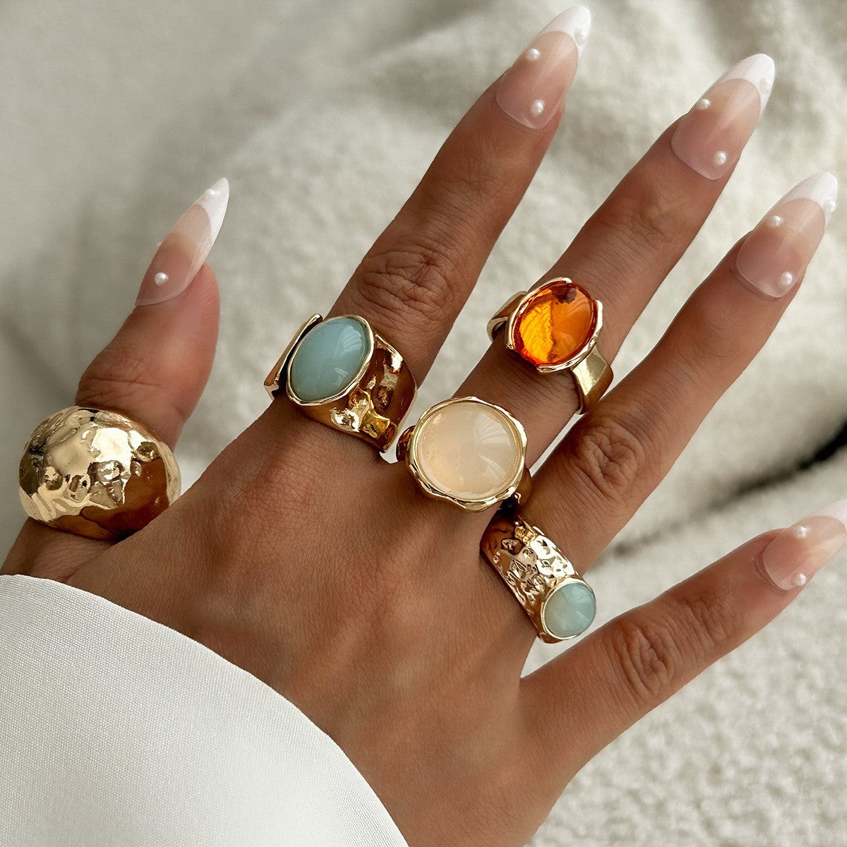 Stackable Gemstone Pearl Open Wide Rings for Women