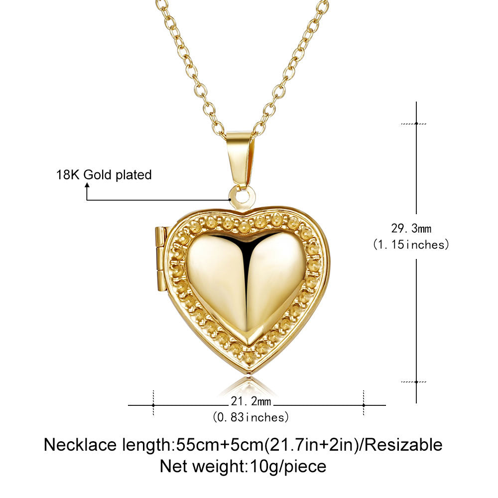 Stainless steel heart necklace can be opened heart-shaped photo frame photo box