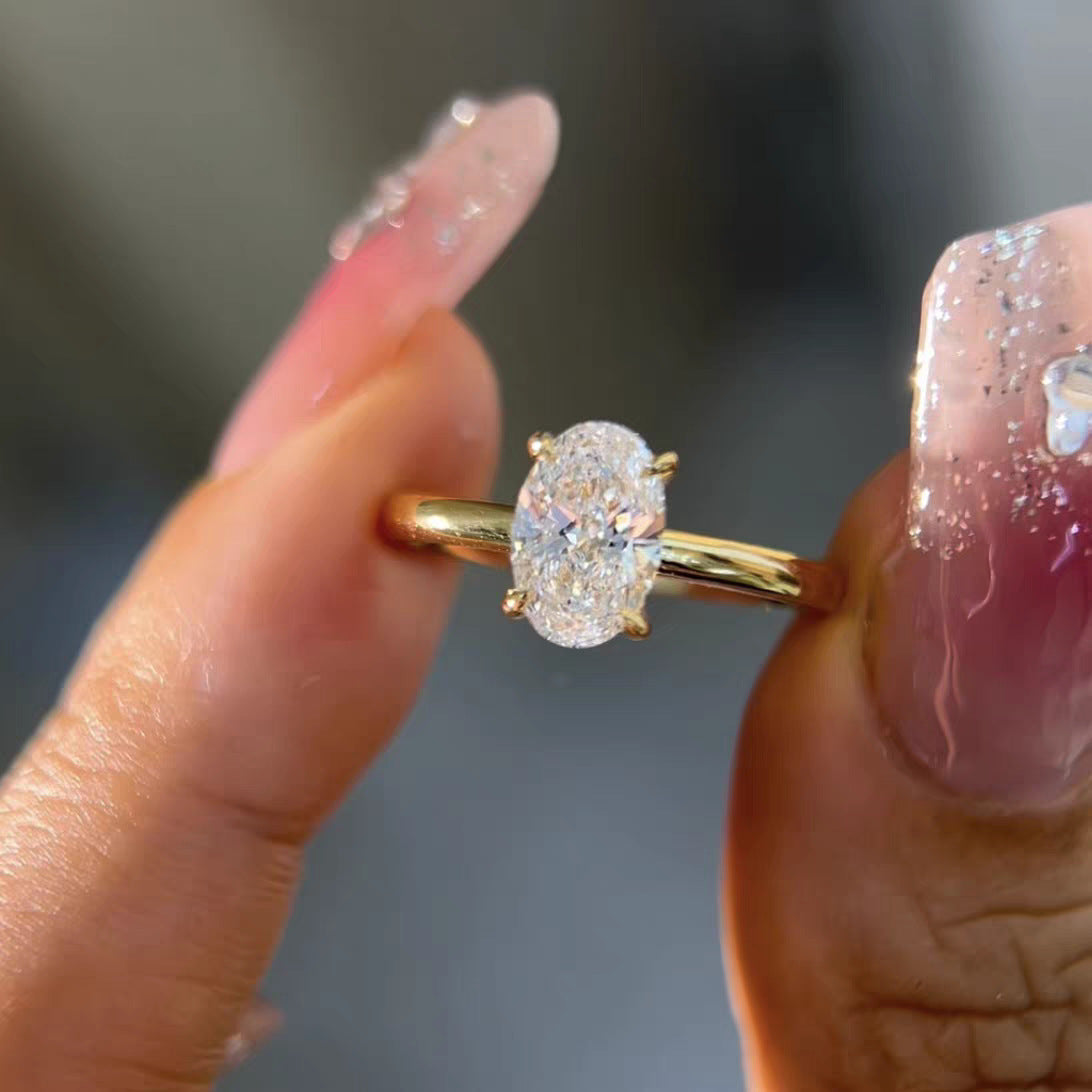 Electroplated Gold Oval Zircon Ring for Women