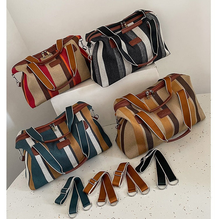 Striped Canvas Travel Shoulder Crossbody Bag