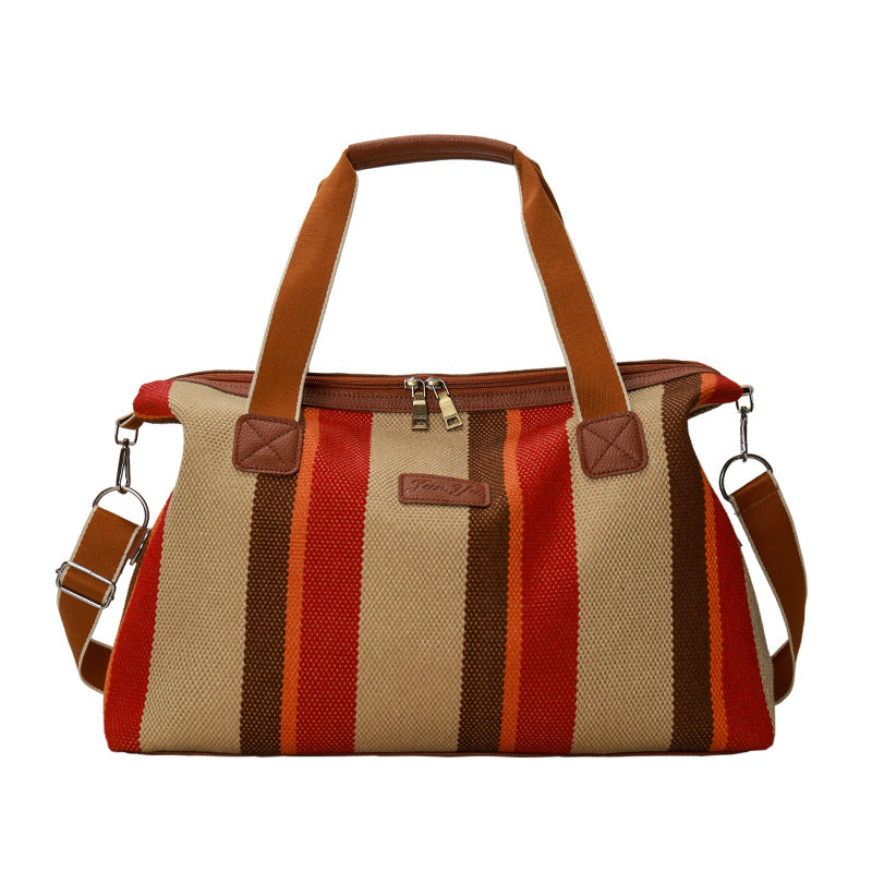 Striped Canvas Travel Shoulder Crossbody Bag