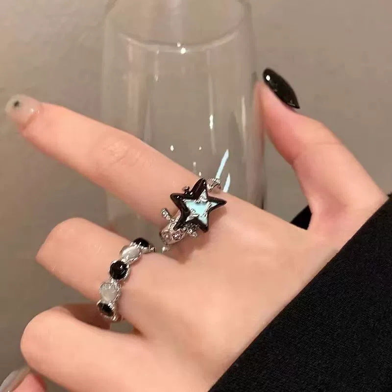 Blue Star Ring Women Premium Feeling Cat's Eye Stone Index Ring
