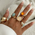 Stackable Gemstone Pearl Open Wide Rings for Women