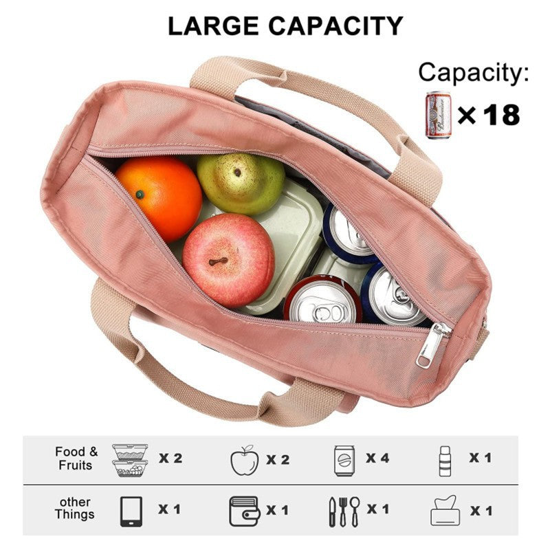 Wide Opening Insulated Lunch Bag with Detachable Strap and Side Pockets