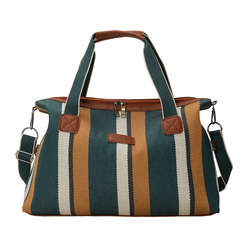Striped Canvas Travel Shoulder Crossbody Bag