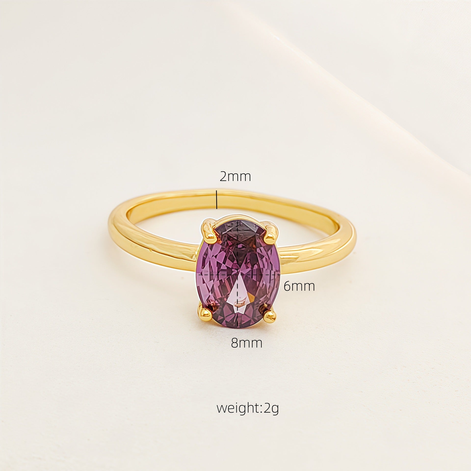 Electroplated Gold Oval Zircon Ring for Women