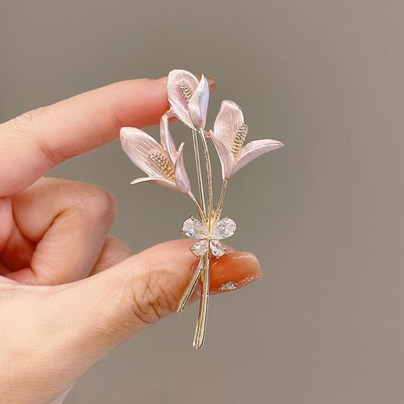 Lily Butterfly Brooch for Women, Elegant Floral Pin