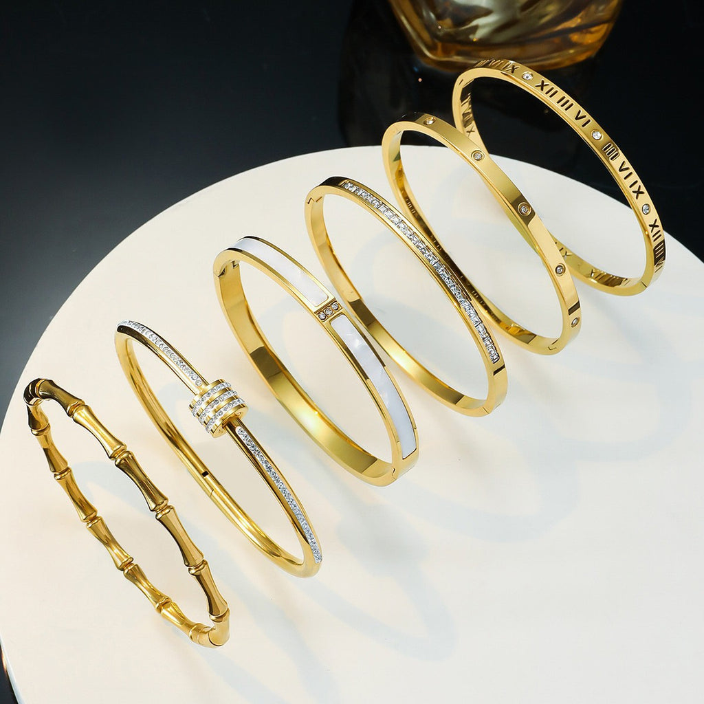 Titanium Steel Hollow Diamond Bracelet for Women