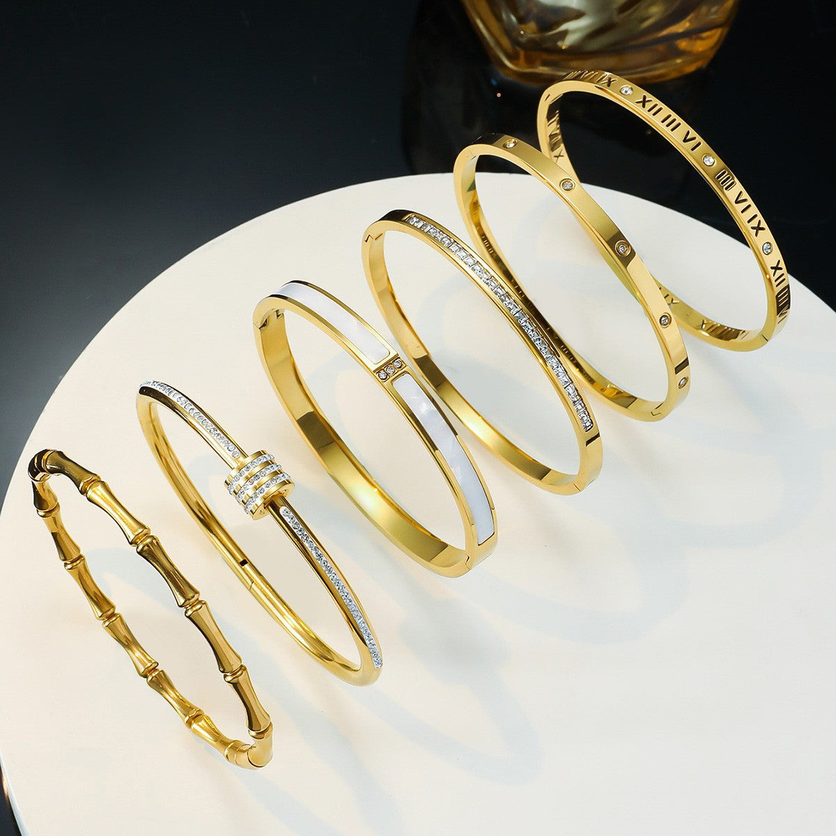 Titanium Steel Hollow Diamond Bracelet for Women