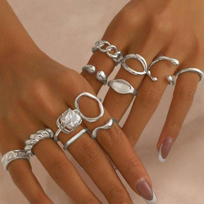 Stackable Gemstone Pearl Open Wide Rings for Women